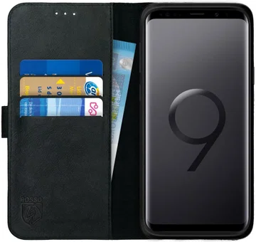 Rosso Deluxe Samsung Galaxy S9 Plus Hoesje Echt Leer Book Case Zwart