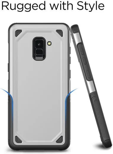 Samsung Galaxy A8 (2018) Hybride Rugged Armor Hoesje Zilver afbeelding 4