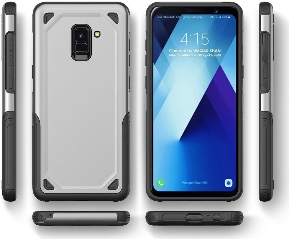Samsung Galaxy A8 (2018) Hybride Rugged Armor Hoesje Zilver afbeelding 7