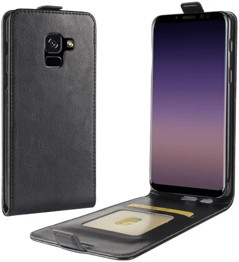 Samsung Galaxy A8 (2018) Verticaal Flip Hoesje Zwart afbeelding 3