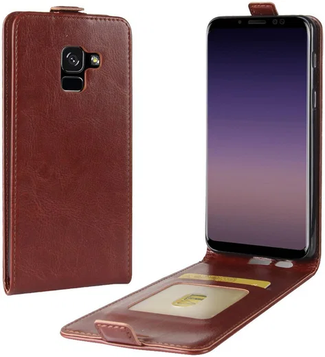 Samsung Galaxy A8 (2018) Verticaal Flip Hoesje Bruin afbeelding 1