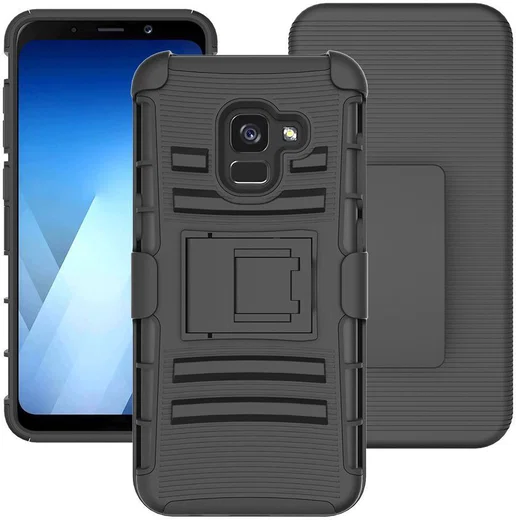 Samsung Galaxy A8 (2018) Hybride Hoesje met Riemclip Zwart afbeelding 3