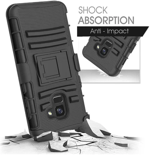 Samsung Galaxy A8 (2018) Hybride Hoesje met Riemclip Zwart afbeelding 6