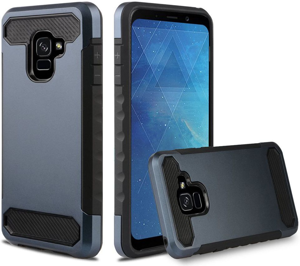 Samsung Galaxy A8 (2018) Geborsteld Hybride Hoesje Blauw afbeelding 2