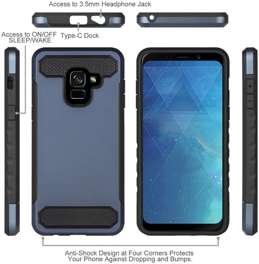 Samsung Galaxy A8 (2018) Geborsteld Hybride Hoesje Blauw afbeelding 3