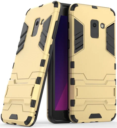 Samsung Galaxy A8 (2018) Hybride Hoesje met stand Goud afbeelding 3