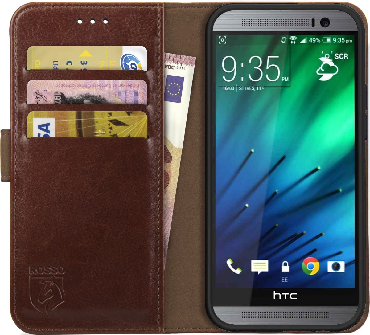 Rosso Element HTC One M8 Hoesje Book Cover Bruin afbeelding 1