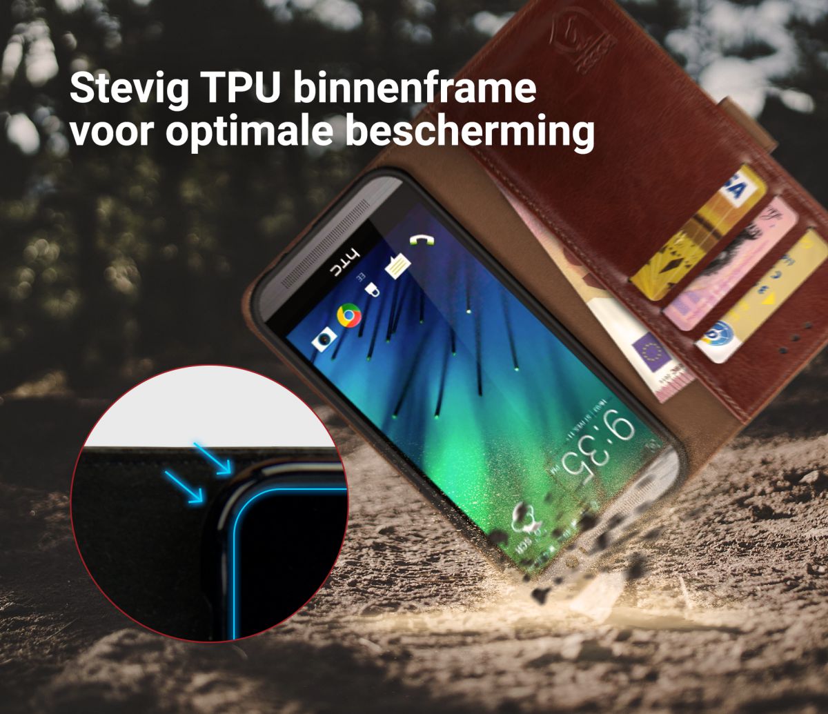 Rosso Element HTC One M8 Hoesje Book Cover Bruin afbeelding 6