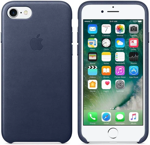 Originele Apple iPhone 8 / 7 Leather Case Midnight Blue afbeelding 3