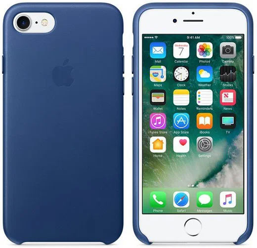 Originele Apple iPhone 8 / 7 Leather Case Sapphire Blue afbeelding 2