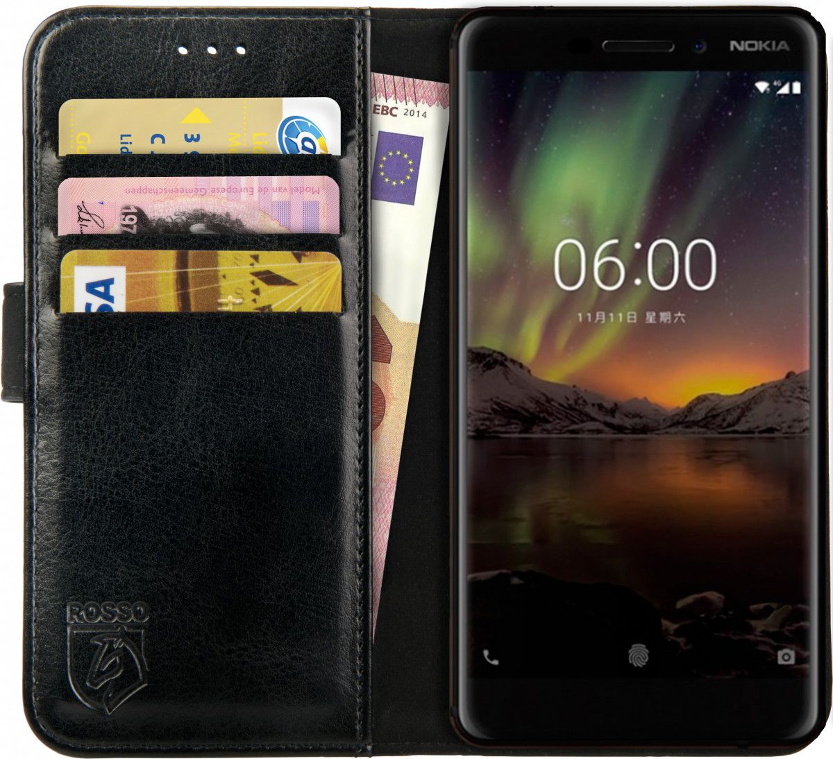 Rosso Element Nokia 6 (2018) Hoesje Book Cover Zwart afbeelding 1
