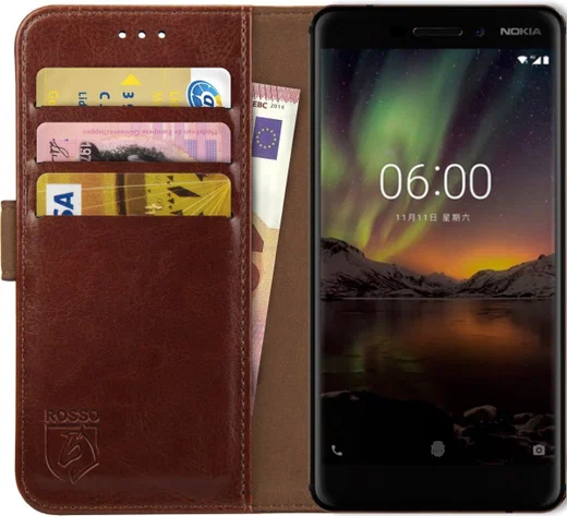 Rosso Element Nokia 6 (2018)  Hoesje Book Cover Bruin afbeelding 1