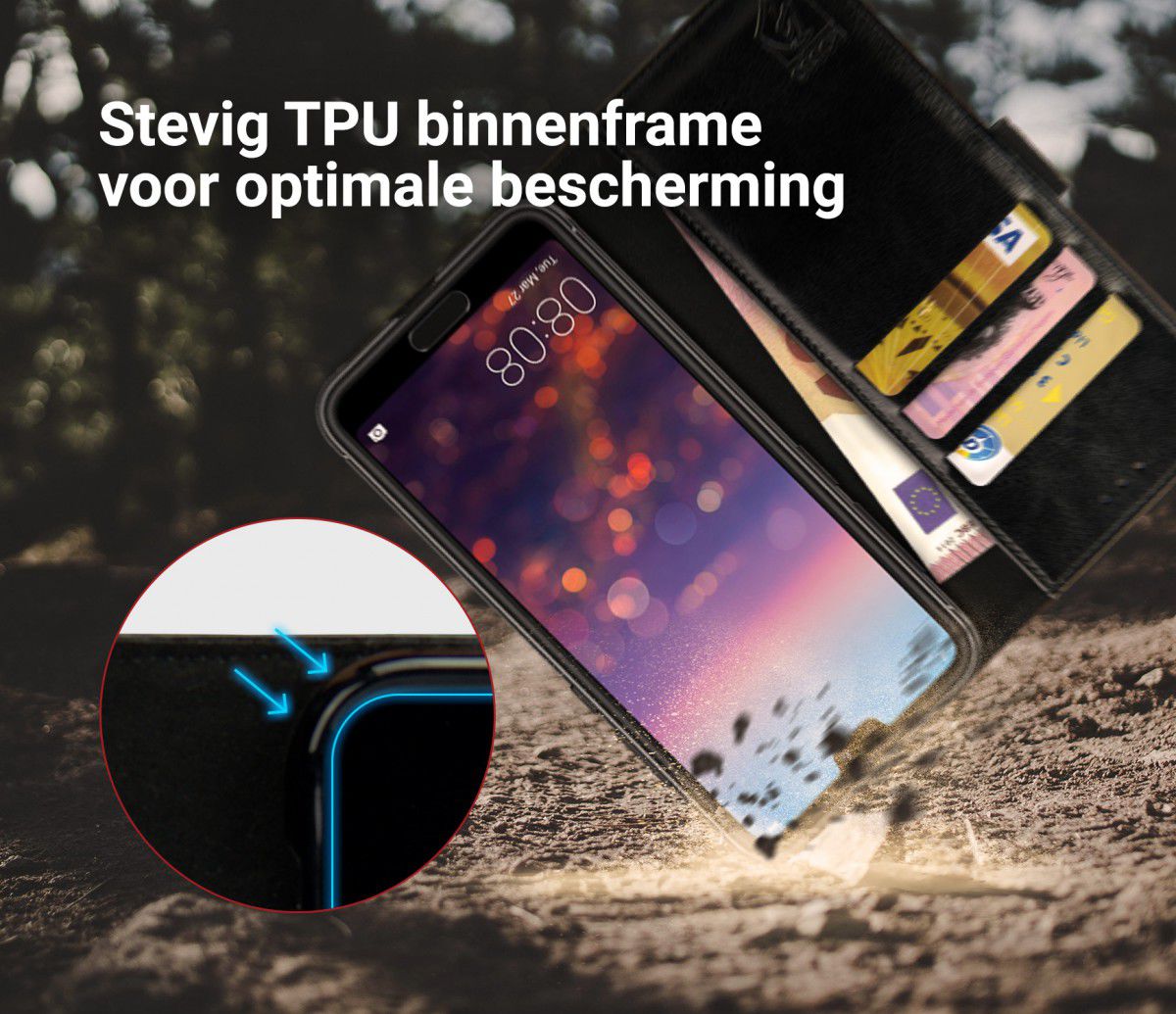 Rosso Element Huawei P20 Hoesje Book Cover Zwart afbeelding 6