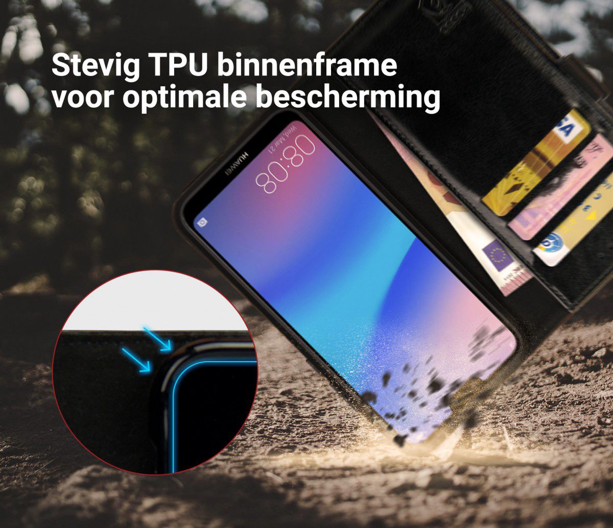 Rosso Element Huawei P20 Lite Hoesje Book Cover Zwart afbeelding 6