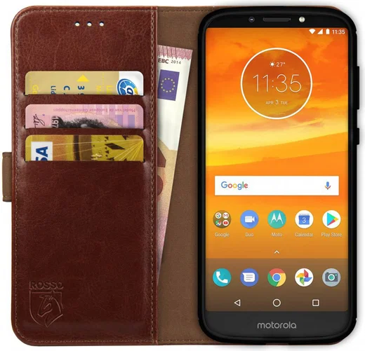 Rosso Element Motorola Moto E5 Plus Hoesje Book Cover Bruin afbeelding 1