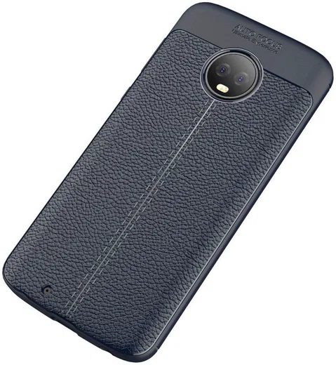 Motorola Moto G6 Litchi Kunstleren Coating TPU Hoesje Blauw afbeelding 2