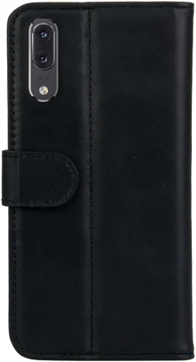 Rosso Deluxe Huawei P20 Hoesje Echt Leer Book Case Zwart afbeelding 2