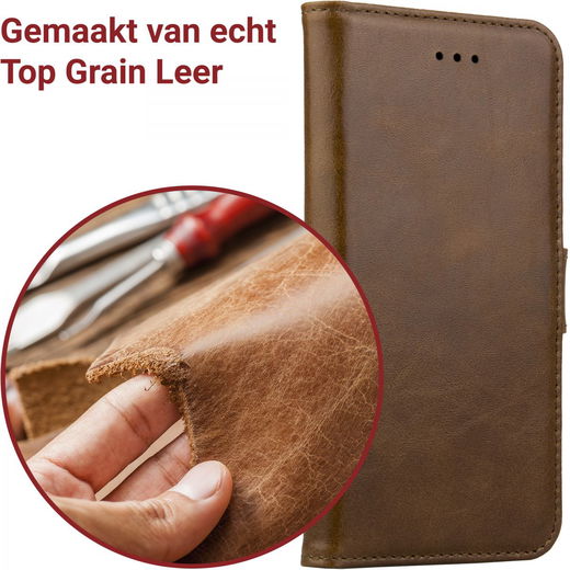 Rosso Deluxe Huawei P20 Lite Hoesje Echt Leer Book Case Bruin afbeelding 9