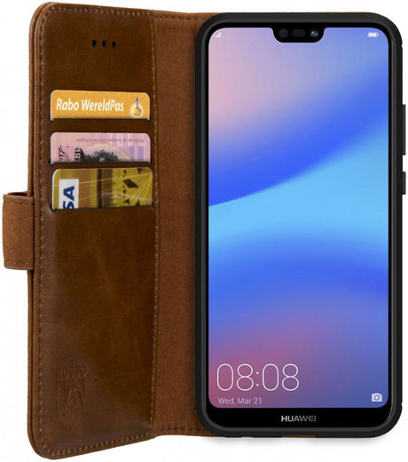 Rosso Deluxe Huawei P20 Lite Hoesje Echt Leer Book Case Bruin afbeelding 8
