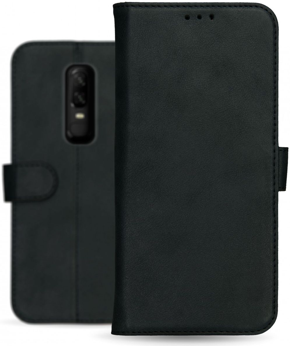 Rosso Deluxe OnePlus 6 Hoesje Echt Leer Book Case Zwart afbeelding 13