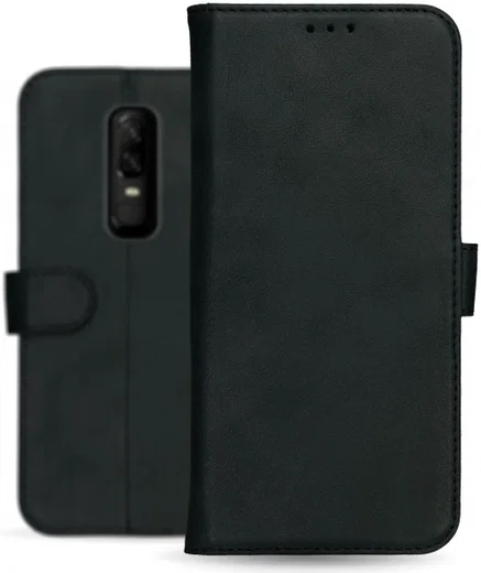 Rosso Deluxe OnePlus 6 Hoesje Echt Leer Book Case Zwart afbeelding 13
