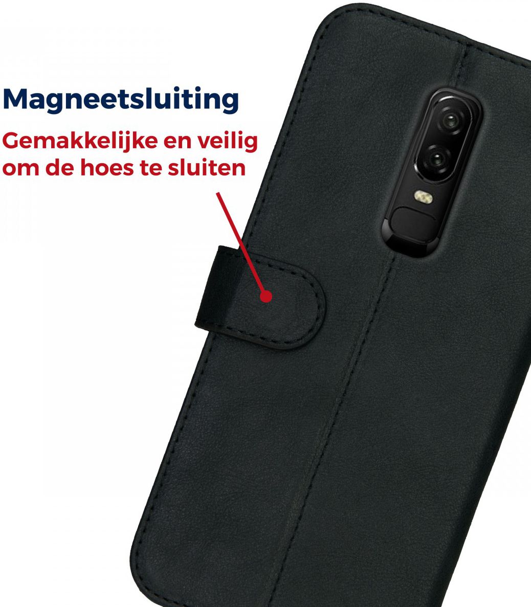 Rosso Deluxe OnePlus 6 Hoesje Echt Leer Book Case Zwart afbeelding 11