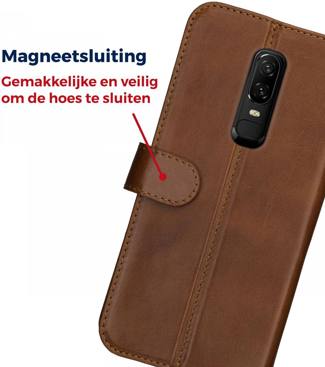 Rosso Deluxe OnePlus 6 Hoesje Echt Leer Book Case Bruin afbeelding 10