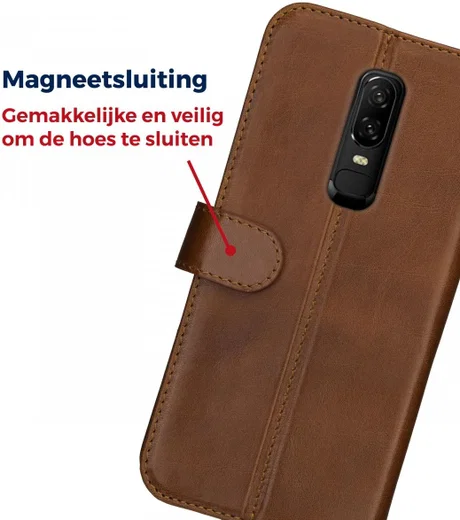 Rosso Deluxe OnePlus 6 Hoesje Echt Leer Book Case Bruin afbeelding 10