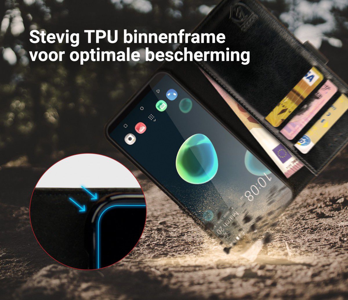 Rosso Element HTC Desire 12 Hoesje Book Cover Zwart afbeelding 5