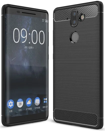 Nokia 8 Sirocco Geborsteld TPU Hoesje Zwart afbeelding 1