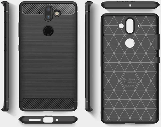 Nokia 8 Sirocco Geborsteld TPU Hoesje Zwart afbeelding 9