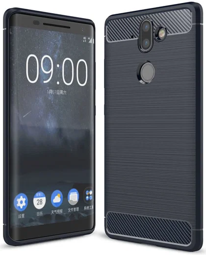 Nokia 8 Sirocco Geborsteld TPU Hoesje Blauw afbeelding 1