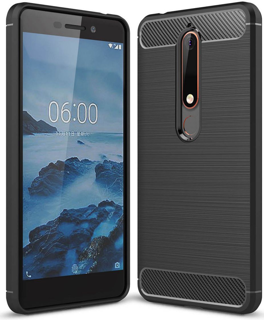Nokia 6 (2018) Geborsteld TPU Hoesje Zwart afbeelding 1