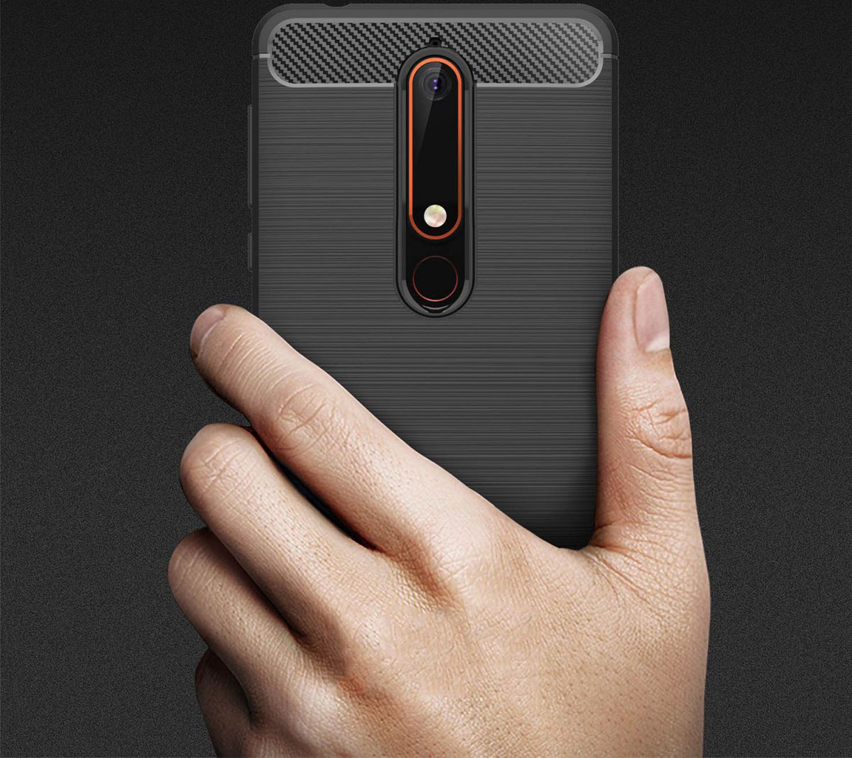 Nokia 6 (2018) Geborsteld TPU Hoesje Zwart afbeelding 6