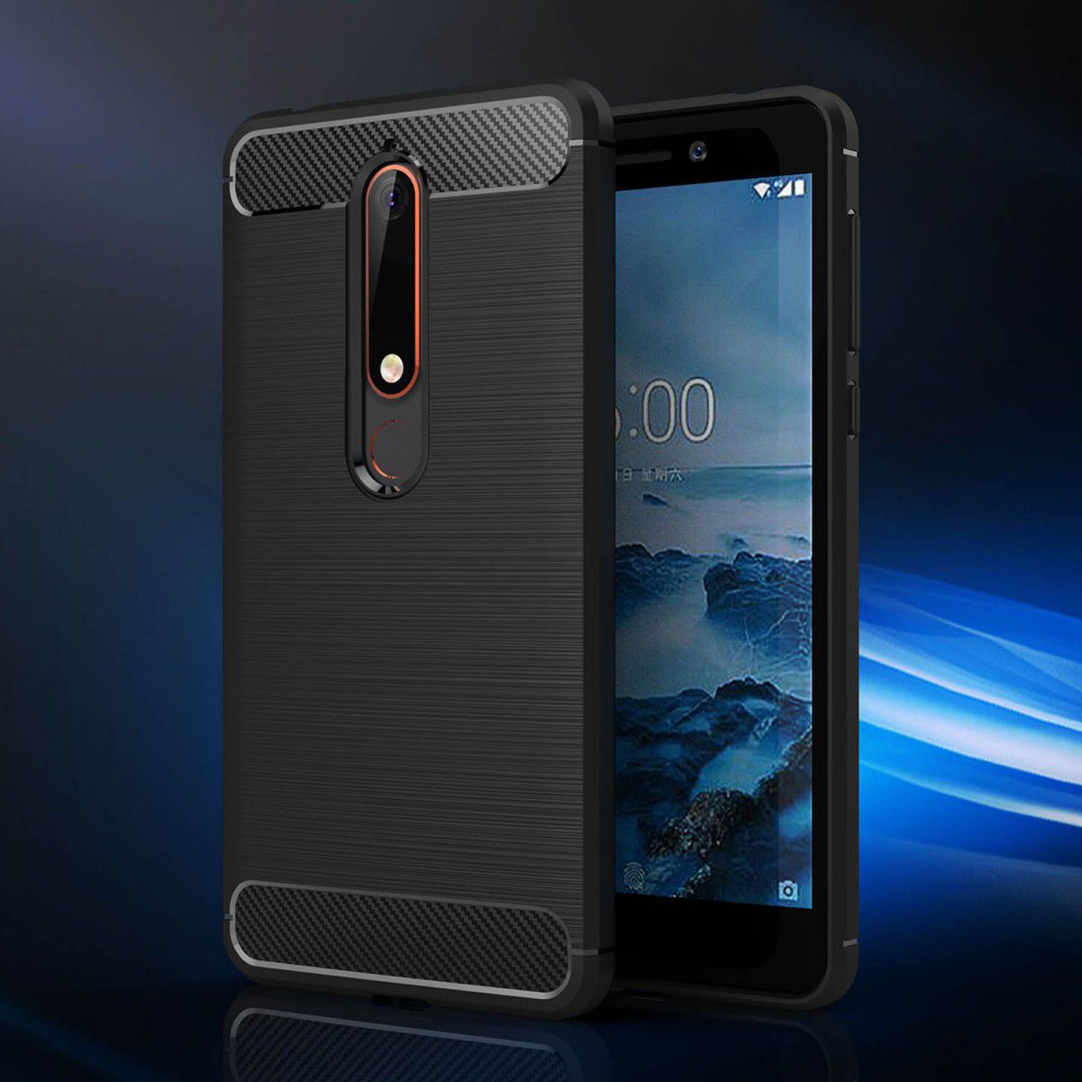 Nokia 6 (2018) Geborsteld TPU Hoesje Zwart afbeelding 7