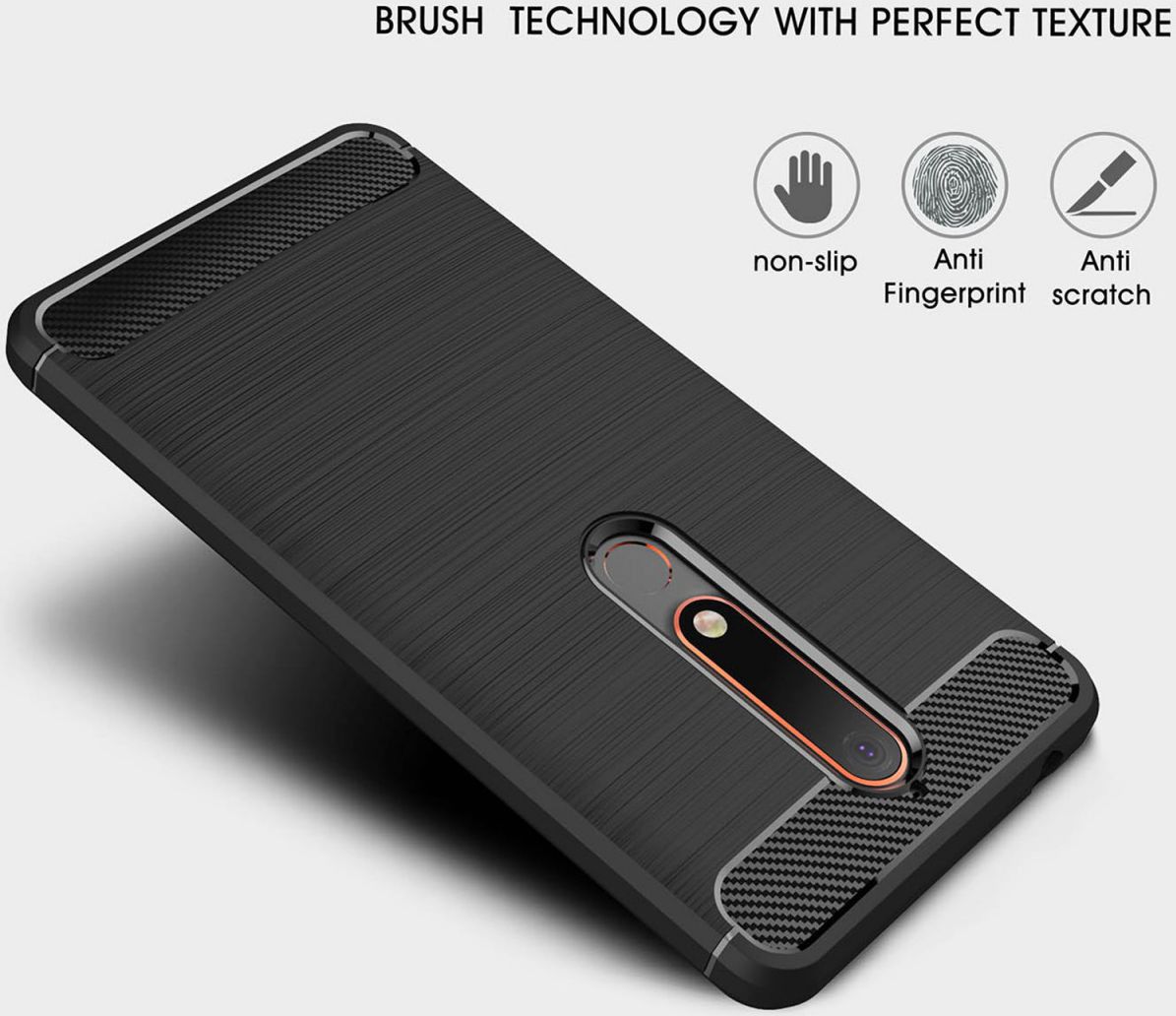 Nokia 6 (2018) Geborsteld TPU Hoesje Zwart afbeelding 8