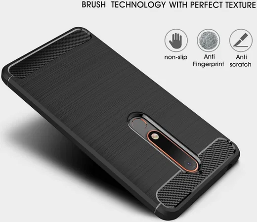 Nokia 6 (2018) Geborsteld TPU Hoesje Zwart afbeelding 8