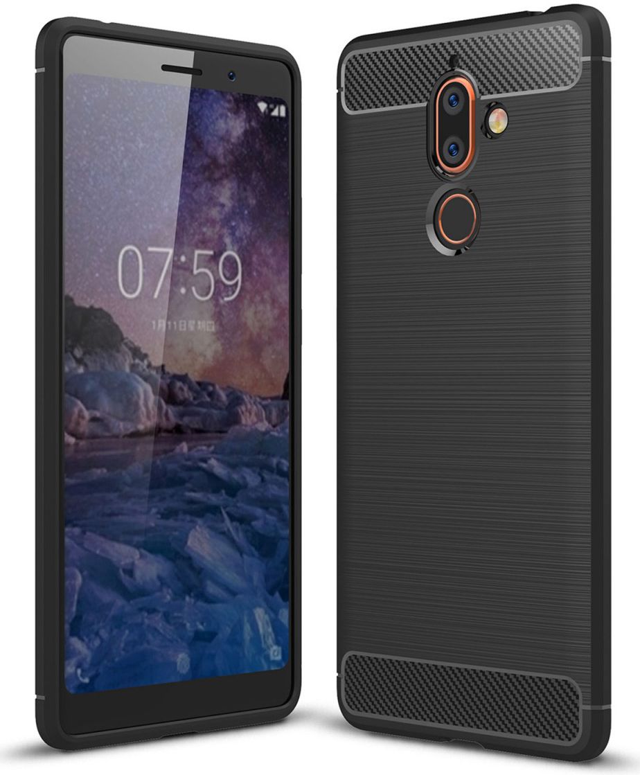 Nokia 7 Plus Geborsteld TPU Hoesje Zwart afbeelding 1