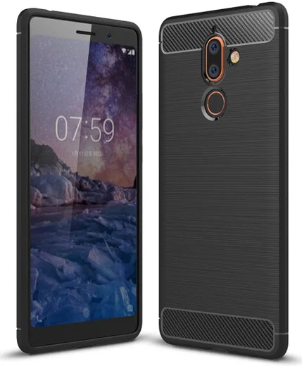 Nokia 7 Plus Geborsteld TPU Hoesje Zwart afbeelding 1