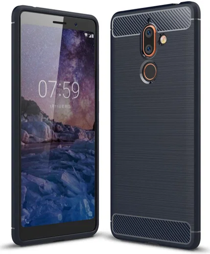 Nokia 7 Plus Geborsteld TPU Hoesje Blauw afbeelding 1