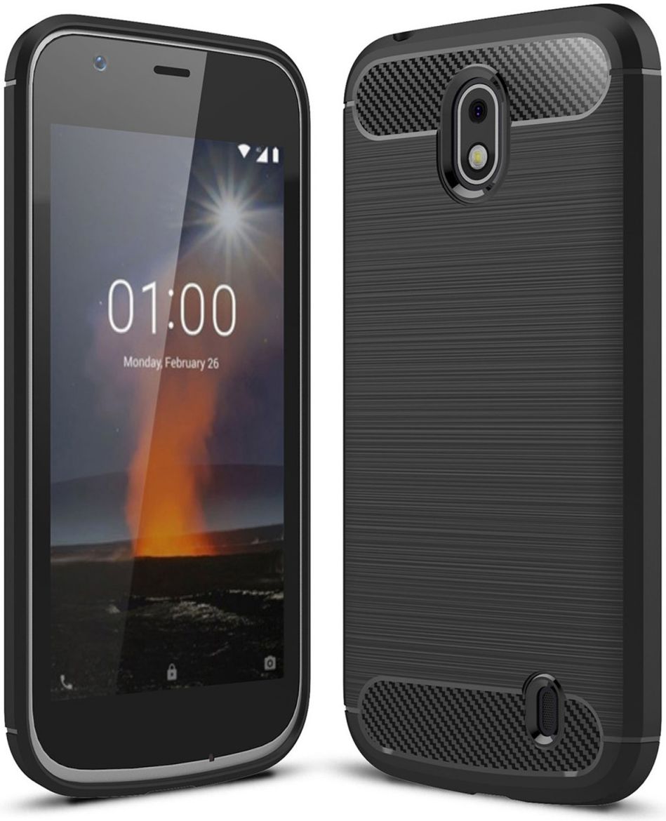 Nokia 1 Geborsteld TPU Hoesje Zwart afbeelding 1