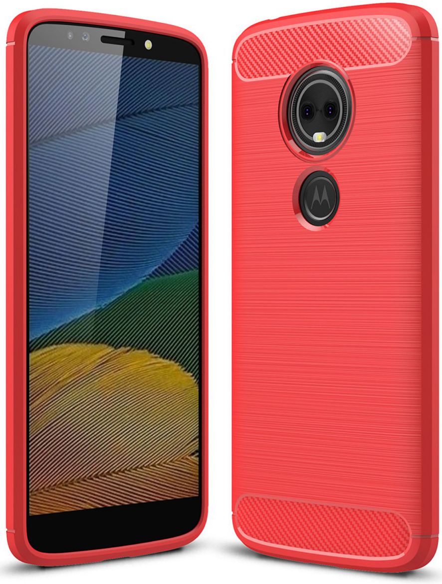 Motorola Moto E5 Geborsteld TPU Hoesje Rood afbeelding 1