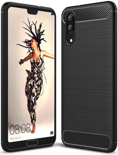 Huawei P20 Geborsteld TPU Hoesje Zwart afbeelding 1