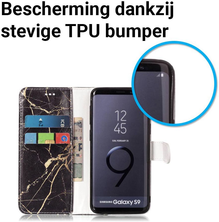 Samsung Galaxy S9 Portemonnee Hoesje Goud Marmer Print afbeelding 5