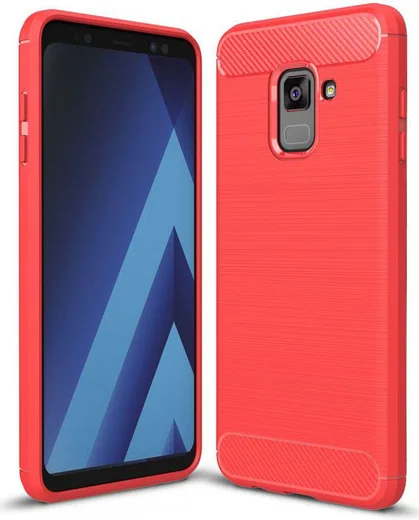 Samsung Galaxy A8 (2018) Geborsteld TPU Hoesje Rood afbeelding 1