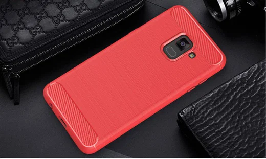 Samsung Galaxy A8 (2018) Geborsteld TPU Hoesje Rood afbeelding 2