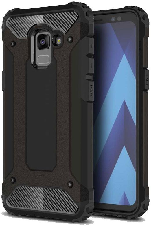 Samsung Galaxy A8 (2018) Robuust Hybride Hoesje Zwart afbeelding 1