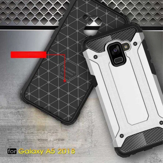 Samsung Galaxy A8 (2018) Robuust Hybride Hoesje Zwart afbeelding 7