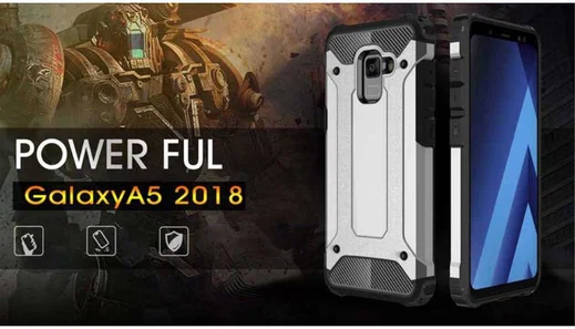 Samsung Galaxy A8 (2018) Robuust Hybride Hoesje Grijs afbeelding 4