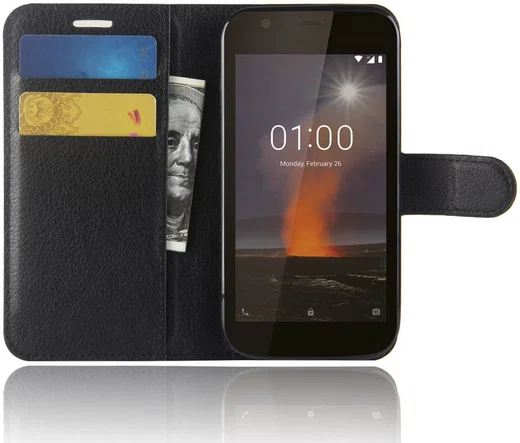Nokia 1 Hoesje met Kaarthouder Zwart afbeelding 1